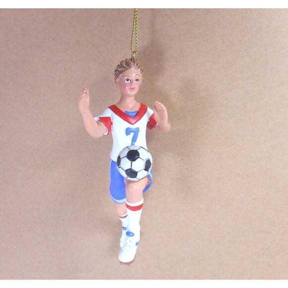 Silver Tree Ornament Male Soccer Player Christmas Red White Blue - Picture 3 of 4